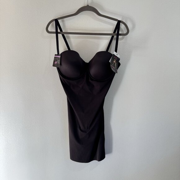 NWT Maidenform 36D Full Slip Bra Shapewear Slimming Black Satin Adjustable - Picture 1 of 10